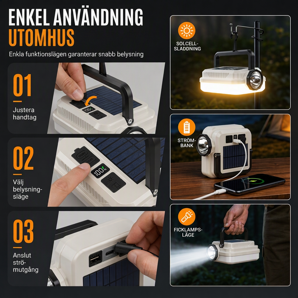 đïž50 % RABATT!âïžSolcellsdriven, uppladdningsbar LED-campinglykta â vĂ€derbestĂ€ndig, bĂ€rbar, mĂ„ngsidig âš
