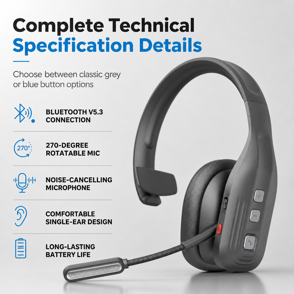 🚚 Bluetooth-headset för lastbilschaufförer: ENC-brusreducering, flexibel bommikrofon, 78 h speltid, lätt