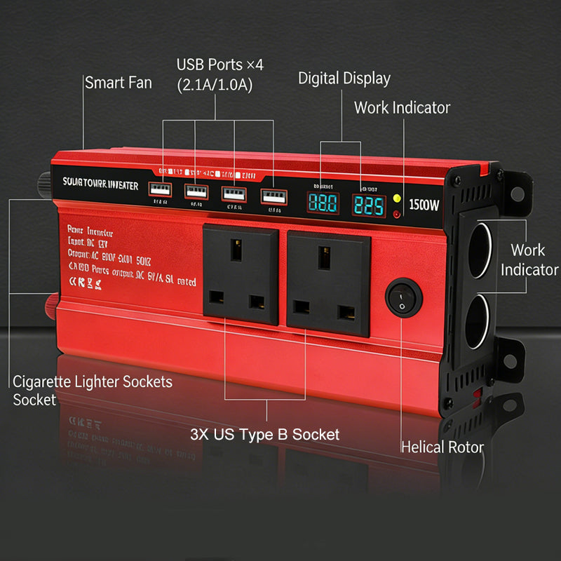 📢📢50 % RABATT!!!⏰1500 W bilomvandlare med 4 USB-portar