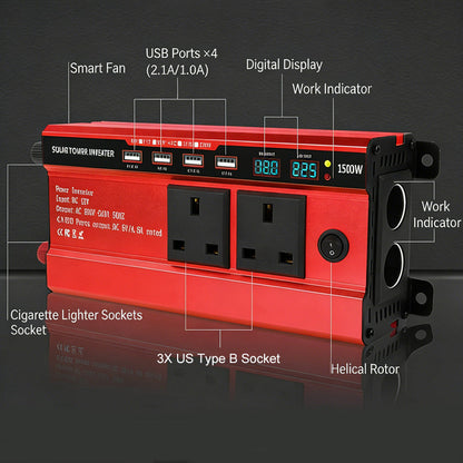 📢📢50 % RABATT!!!⏰1500 W bilomvandlare med 4 USB-portar