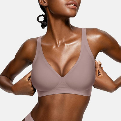🔥  SISTA DAGEN-ERBJUDANDE – 50 % RABATT🔥Bekväma trådlösa behåar för kvinnor Push-up-braletter Sömlösa T-shirt-behåar Behåar med djup V-ringning Behåar för vardagsbruk