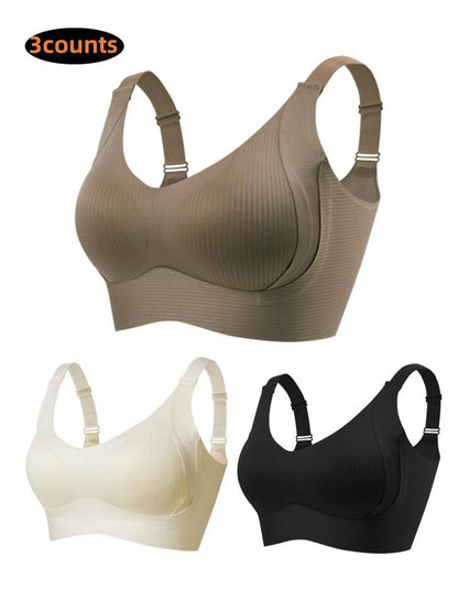 🎁Köp 1 Få 3 Förpackningar💕Ribbad Push Up Justerbar Trådlös BH för kvinnor