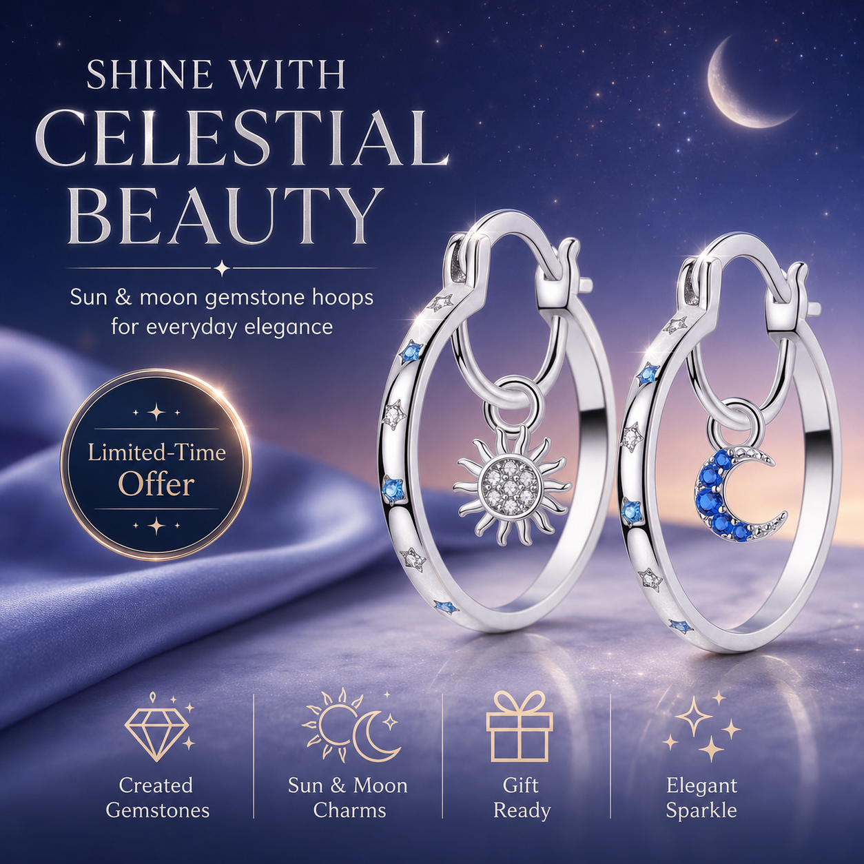 ✨ 50% RABATT! ☀️ Himmelsk dubbellagrig ringörhängen – Måne & stjärnor design – Lätta, glittrande & romantiska – perfekta för vardag eller kvällsfest 🌙