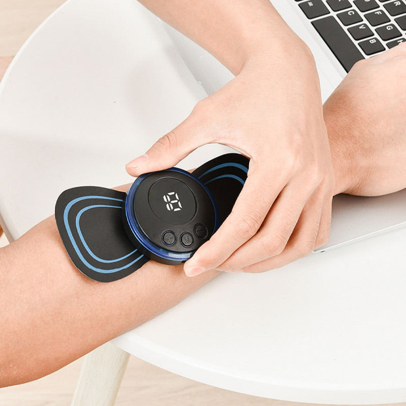 🔥Bärbar massageapparat med 8 lägen och LCD-skärm - Mini muskelstimulator för smärtlindring