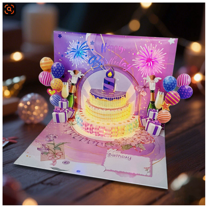 🔥Beste gave 49% RABATT🎁Fyrverkeri pop-up kake med lys og musikk, bursdagskort gave