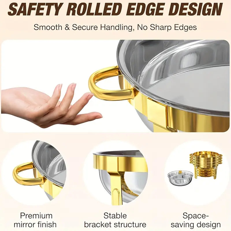 Varmfack i rostfritt stål, 5 liter med bränsleställ, matvärmare i guld för fester