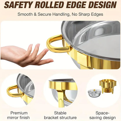 Varmfack i rostfritt stål, 5 liter med bränsleställ, matvärmare i guld för fester