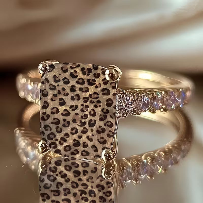 Vintage Leopardmönstrad Oval Ring