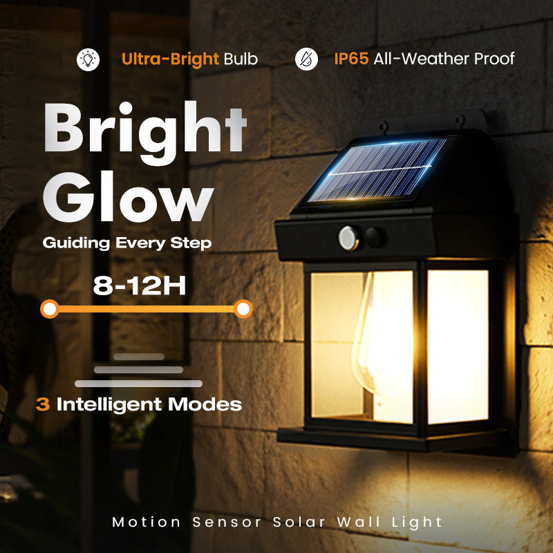 🌙 | Solcellsdriven Vägglampa – Rörelsesensor & Väderbeständig