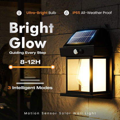 🌙 | Solcellsdriven Vägglampa – Rörelsesensor & Väderbeständig