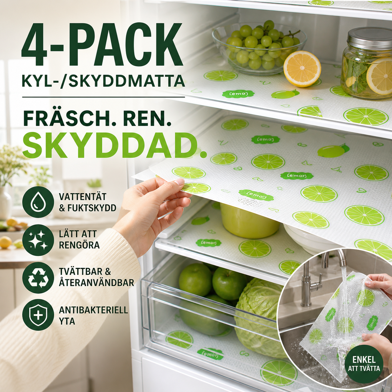 🍋✨ Limefräsch skyddsskydd för kylskåp – fläck- och oljeavvisande