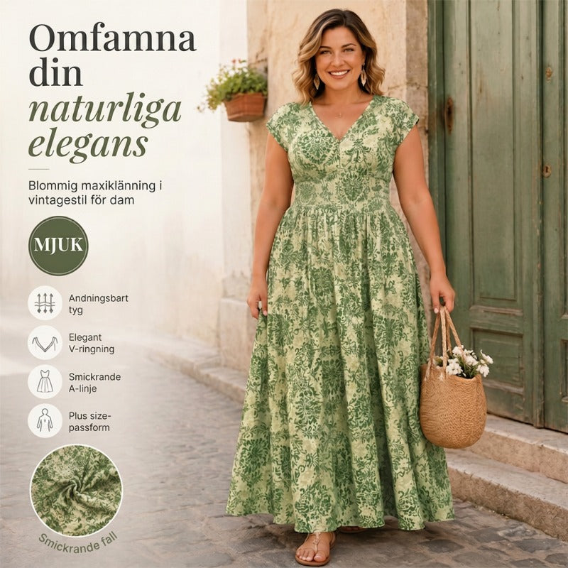 👗 50% RABATT NU! 🌸 Kvinnors V-ringad Blommönstrad Smockad Maxiklänning – Smockad Midja, Andningsbar & Mångsidig Längd ✨