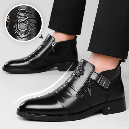 👞Ankelstövlar i läder med dubbel sidodragkedja och spetsiga tår för män