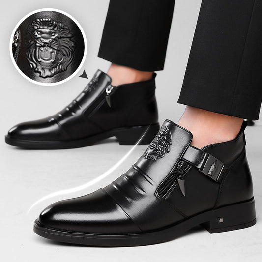 👞Ankelstövlar i läder med dubbel sidodragkedja och spetsiga tår för män