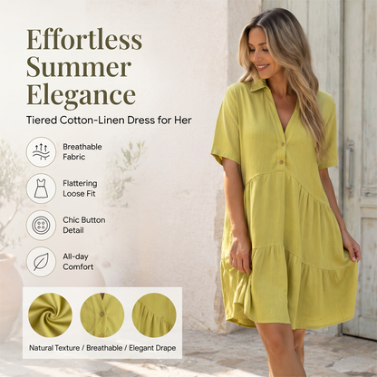 👗 40% RABATT NU! 🌸Enfärgad, bekväm klänning med knappar vid kragen
