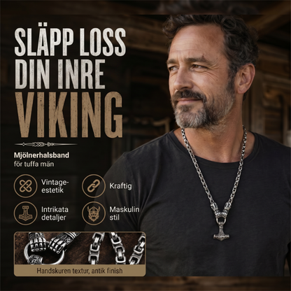 🛡️Halsband med hänge i form av vikingahammaren Thor, rostfritt stål, bysantinsk kedja