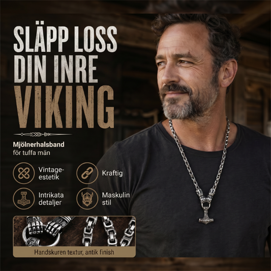 🛡️Halsband med hänge i form av vikingahammaren Thor, rostfritt stål, bysantinsk kedja
