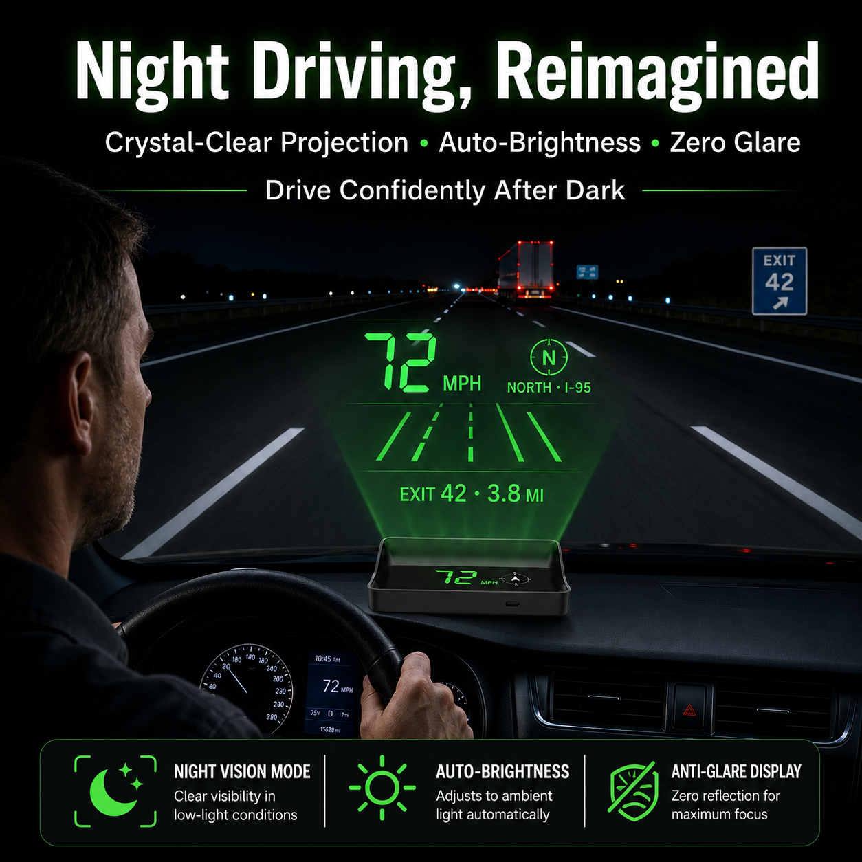 🚗 50% RABATT NU! Head-Up Display (HUD) med GPS – exakt hastighet i km/h– digital hastighetsmätare, kompass & överhastighetslarm – plug & play för alla fordon 📊✨