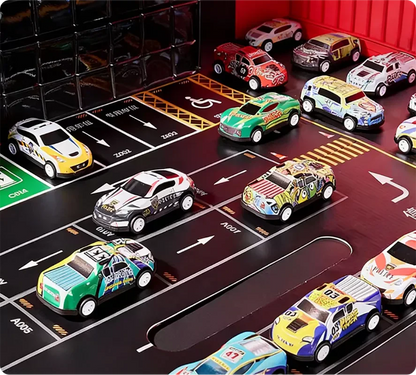 🎄 JULKAMPANJ 50% RABATT! ✨ 48 Minibilar med Inbyggt Garage - Interaktiv Lek med Ljudeffekter och Racerspår för Barn 🚗🎪