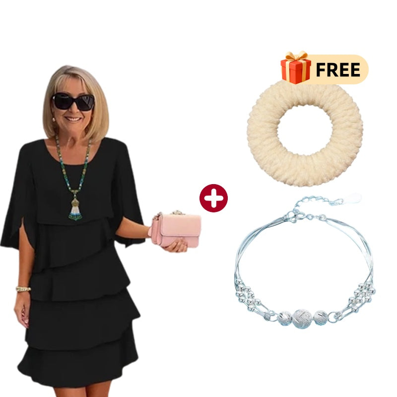 🎁 50 % RABATT! Elegant damklänning med lager på lager och volangärmar – en enkel stil för alla tillfällen 💃