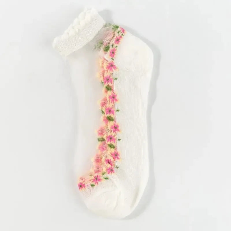 🌺Blommiga spetsstrumpor för damer, vår/sommar