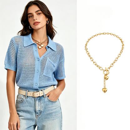 👚 50% RABATT NU!🌬️ Kortärmad Stickad Knappskjorta – Andningsbar Vävnad & Relaxad Passform – Sommarlager ☀️