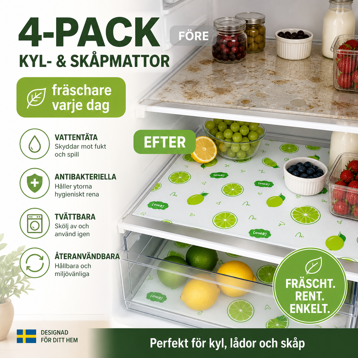 🍋✨ Limefräsch skyddsskydd för kylskåp – fläck- och oljeavvisande