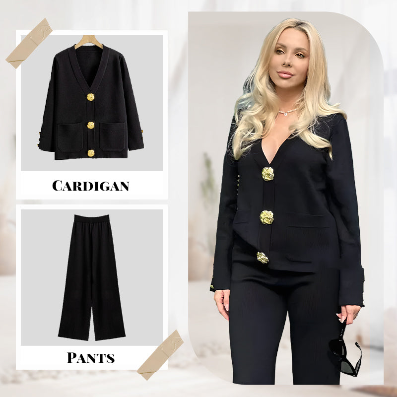 ⏳ Tidsbegränsad 50 % rabatt! 💥Mjuka stickade byxor med guldknappar, set med