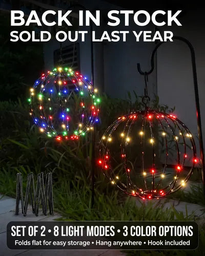 🔮 50% RABATT NU! Hängande LED-klotdekoration – elegant klotdesign, 360° ljus & hopfällbar – perfekt för uteplats, trädgård och fest ✨