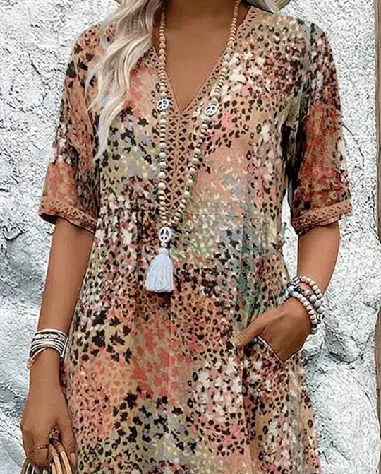 👗 60% RABATT! ✨ Livlig Midilång Klänning – Färgglatt Tryck, Bekväm Passform & Perfekt för Vardag & Fest 🌸