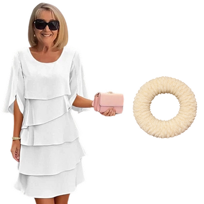 🎁 50 % RABATT! Elegant damklänning med lager på lager och volangärmar – en enkel stil för alla tillfällen 💃