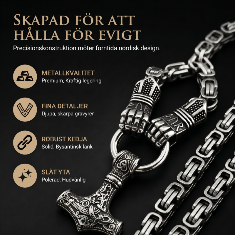 🛡️Halsband med hänge i form av vikingahammaren Thor, rostfritt stål, bysantinsk kedja