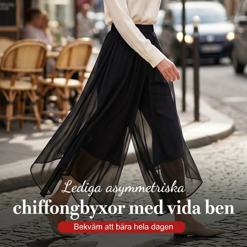 Asymmetriska chiffongbyxor med vida ben för dam