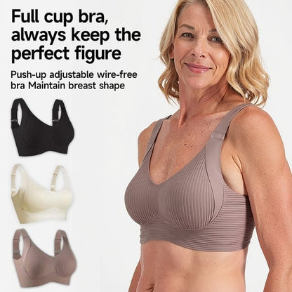 🎁Köp 1 Få 3 Förpackningar💕Ribbad Push Up Justerbar Trådlös BH för kvinnor