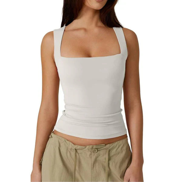 🔥Köp 1 få 1 gratis skicka två🎀 Tank Top med fyrkantig hals och ärmlösa dubbla lager för kvinnor