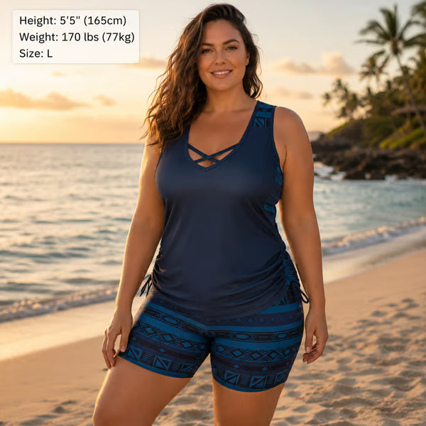 🏖️Sommerutslag 60 % rabatt🏝️🩱Dame-tankinisett med magekontroll og innebygget bh – flatterende boho-badetøy med shorts