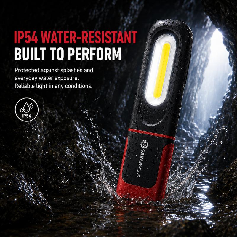 🔥SAKERPLUS uppladdningsbar arbetslampa, 3000 LM COB-LED-lampa med magnetfäste för mekaniker, 360° vridbar krok, 180° justerbart stativ, ficklampeläge, USB-C-laddning, IP54-vattentålig för bilreparationer, garage och camping