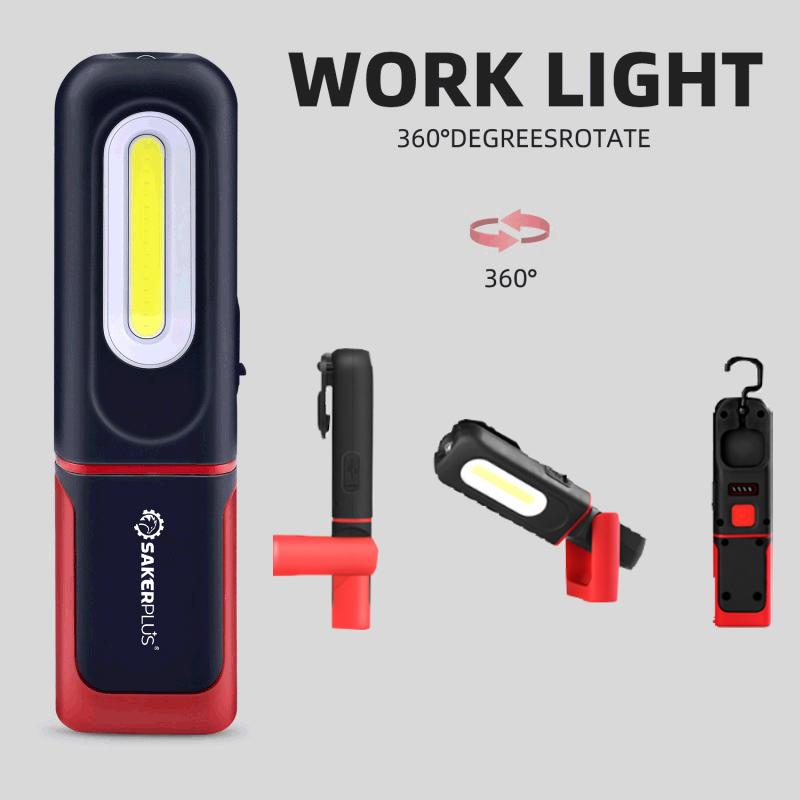 🔥SAKERPLUS uppladdningsbar arbetslampa, 3000 LM COB-LED-lampa med magnetfäste för mekaniker, 360° vridbar krok, 180° justerbart stativ, ficklampeläge, USB-C-laddning, IP54-vattentålig för bilreparationer, garage och camping