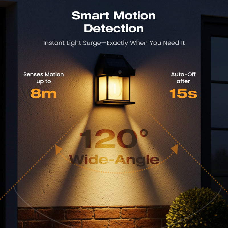 🌙 | Solcellsdriven Vägglampa – Rörelsesensor & Väderbeständig