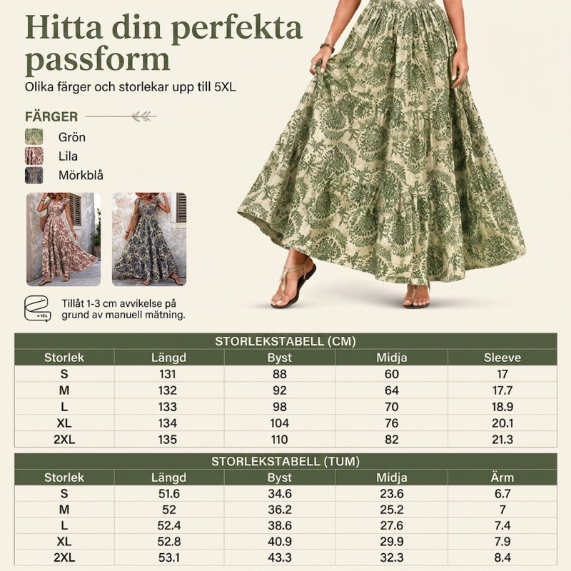 👗 50% RABATT NU! 🌸 Kvinnors V-ringad Blommönstrad Smockad Maxiklänning – Smockad Midja, Andningsbar & Mångsidig Längd ✨