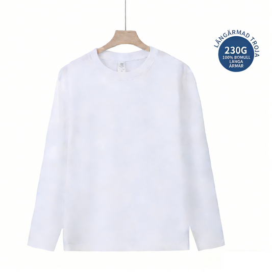 Classic White Crew Neck Long Sleeve T-Shirt - 100% Premium Heavy Cotton (230 g/m²) | Essential Minimalist Wardrobe Staple