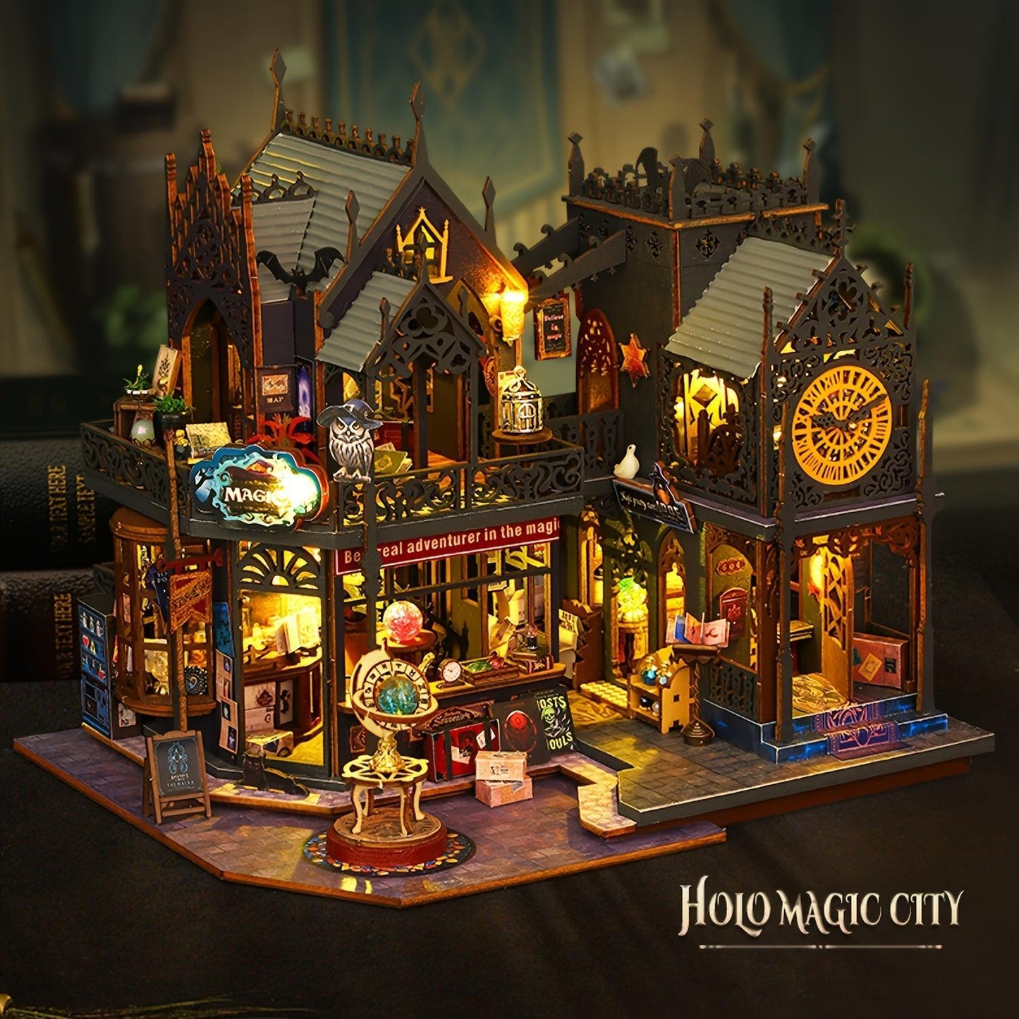 🏰 3D Träpussel, Handgjort Träpussel, 1 Set DIY Book Nook Kit, DIY Modellkit, 3D Skrivbordsdekoration, DIY Modellkit för Bokhyllesdekoration, Hantverk