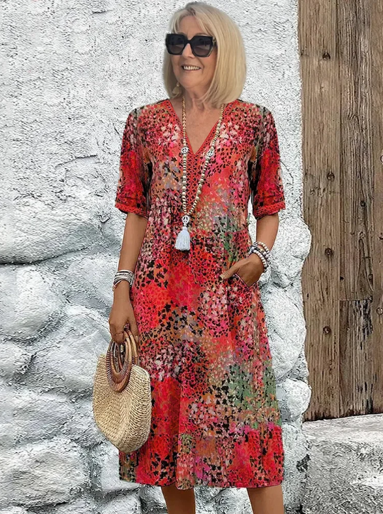 👗 60% RABATT! ✨ Livlig Midilång Klänning – Färgglatt Tryck, Bekväm Passform & Perfekt för Vardag & Fest 🌸