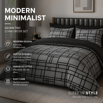 Moderna, minimalistiska sängkläder med geometriska mönster