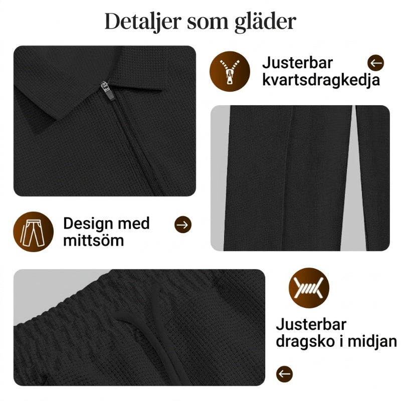 ⏰ Endast nu 49% rabatt!🔥Herrset i Vaffelstickning – Collegetröja & Raka Byxor