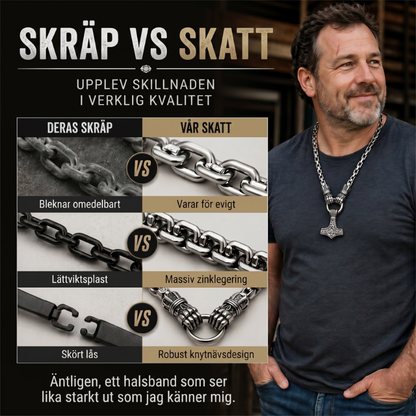 🛡️Halsband med hänge i form av vikingahammaren Thor, rostfritt stål, bysantinsk kedja