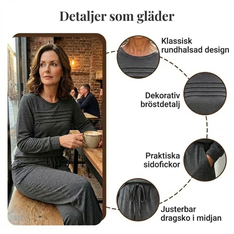 Avslappnat set med topp och byxor med dragsko för dam