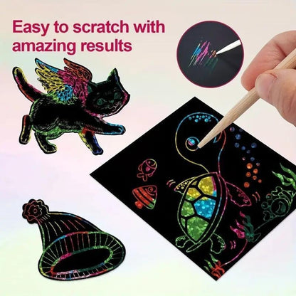 🎨 KÖP 2, FÅ 1 GRATIS! 🎅 DIY Rainbow Magic Scratch Paper Art Set (100 st) – Kreativt, Roligt & Perfekt Julklapp ✨
