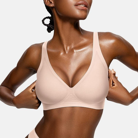 🔥  SISTA DAGEN-ERBJUDANDE – 50 % RABATT🔥Bekväma trådlösa behåar för kvinnor Push-up-braletter Sömlösa T-shirt-behåar Behåar med djup V-ringning Behåar för vardagsbruk