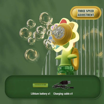 🌻 50% RABATT! 🫧 Solrosformad Bärbar Elektrisk Bubbeltillverkningsleksak – Automatiska Bubbel, Söt Design & Perfekt för Barn 🎈
